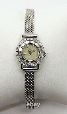 14k Solid White Gold Vintage Le Coultre Ladies Watch with Diamond Mystery Dial