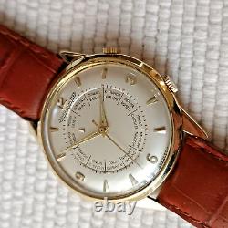 18KGOLD JAEGER LECOULTRE MEMOVOX WORLD TIME CAL K814 REF 3160 SWISS WATCH Ca1957