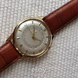 18KGOLD JAEGER LECOULTRE MEMOVOX WORLD TIME CAL K814 REF 3160 SWISS WATCH Ca1957