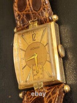 Jaeger-Lecoultre Art Deco Tank 1940s Men Wrist Watch 14k Solid Gold Vtg Engraved