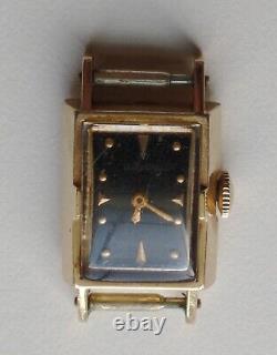 LeCoultre 14K Gold Ladies Wristwatch Vintage Black Rectangular Dial Watch