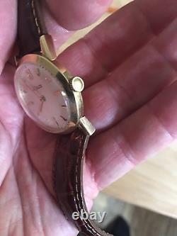 Nice Elegant Vintage Working LeCoultre Watch 14k Gold Leather Band FREE SHIPPING