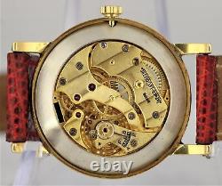 VINTAGE Jaeger-LeCoultre 18k Yellow Gold Silver 30mm Red Leather 417745 Watch