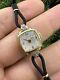 Vintage 14k Gold Jaeger Lecoultre Petite Diamond Wrist Watch With Black Cord Strap
