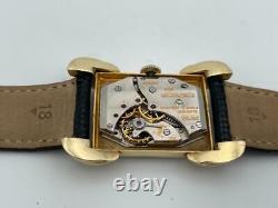 Vintage 1940s 14kt Gold Lecoultre Rectangular Watch With Stepped Crab Claw Lugs