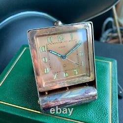 Vintage 40's LeCoultre Art Deco Salmon Dial Folding Deck Clock with Alarm Runs
