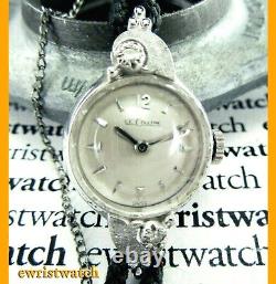 Vintage 50's Ladies LeCoultre Solid 14K White Gold Original Dial Diamonds Watch