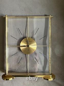 Vintage Brass & Lucite Jaeger Le Coultre Ultra Thin Clear Mantle Clock