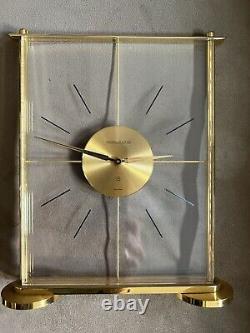 Vintage Brass & Lucite Jaeger Le Coultre Ultra Thin Clear Mantle Clock