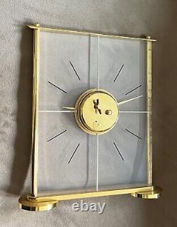 Vintage Brass & Lucite Jaeger Le Coultre Ultra Thin Clear Mantle Clock