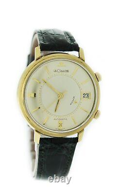 Vintage Jaeger LeCoultre Memovox 38mm 14k Yellow Gold Alarm Date Automatic Watch