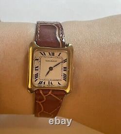 Vintage Jaeger LeCoultre Solid 18k Yellow Gold Leather Manual Wind Watch Ladies
