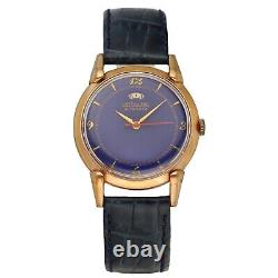 Vintage LeCoultre 10k Rose Gold Filled 34 mm Blue Dial Automatic Wrist Watch