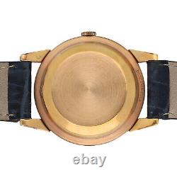Vintage LeCoultre 10k Rose Gold Filled 34 mm Blue Dial Automatic Wrist Watch