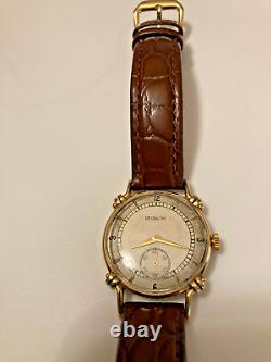 Vintage LeCoultre 14k Yellow Gold 30mm Case Leather Manual Wind Watch