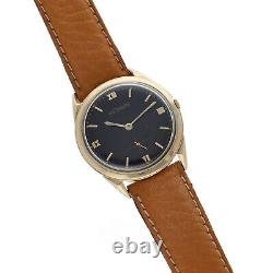 Vintage LeCoultre 14k Yellow Gold 34 mm Black Dial Manual Wind Wrist Watch