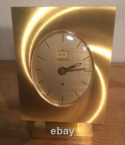 Vintage New Jaeger LeCoultre 8-Day Alarm Clock Gilded Rectangle Oval Dial Gold