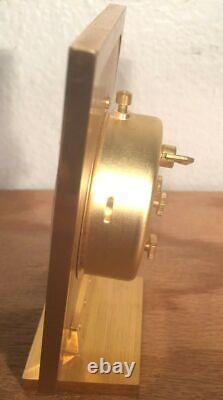 Vintage New Jaeger LeCoultre 8-Day Alarm Clock Gilded Rectangle Oval Dial Gold