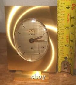 Vintage New Jaeger LeCoultre 8-Day Alarm Clock Gilded Rectangle Oval Dial Gold