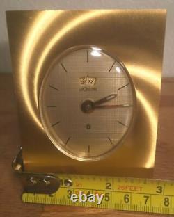 Vintage New Jaeger LeCoultre 8-Day Alarm Clock Gilded Rectangle Oval Dial Gold