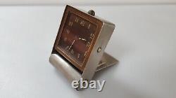 Vintage Swiss Jaeger Lecoultre Manual Wind Folding Steel Travel Desk Alarm Clock