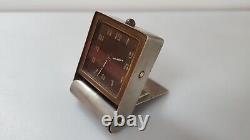 Vintage Swiss Jaeger Lecoultre Manual Wind Folding Steel Travel Desk Alarm Clock