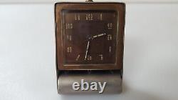 Vintage Swiss Jaeger Lecoultre Manual Wind Folding Steel Travel Desk Alarm Clock