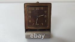 Vintage Swiss Jaeger Lecoultre Manual Wind Folding Steel Travel Desk Alarm Clock