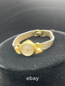 Vtg Jaeger LeCoultre 14k Gold Ladies Watch Back Wind Pearls Working! Unique
