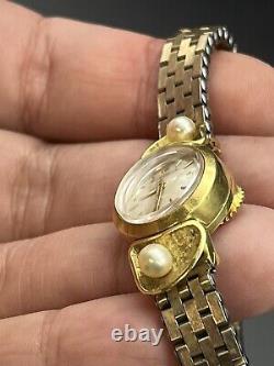 Vtg Jaeger LeCoultre 14k Gold Ladies Watch Back Wind Pearls Working! Unique