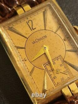 Jaeger-lecoultre Art Deco Tank 1940s Homme Wrist Watch 14k Solid Gold Vtg Gravé