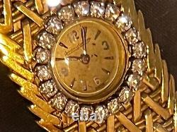 Jaeger-lecoultre Lady Cocktail Watch 1970 Vintage Or 18 Carats Avec 20 Diamants