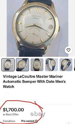 LeCoultre Gold 10K Bumper RARE Vintage des années 1950 Pré-Jaeger LeCoultre