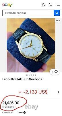 LeCoultre Gold 10K Bumper RARE Vintage des années 1950 Pré-Jaeger LeCoultre