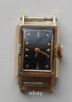 Montre-bracelet vintage en or 14K pour femme LeCoultre avec cadran rectangulaire noir