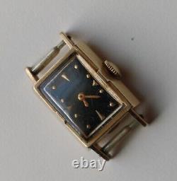 Montre-bracelet vintage en or 14K pour femme LeCoultre avec cadran rectangulaire noir