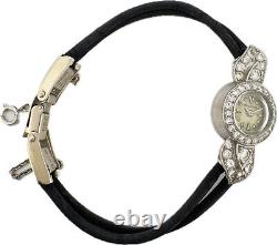 Montre-bracelet vintage pour dames Jaeger LeCoultre en platine avec diamants, ensemble complet.