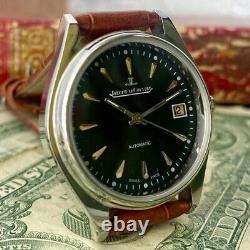 Montre pour homme Jaeger Lecoultre vintage à remontage automatique, boîtier en acier inoxydable et bracelet en cuir