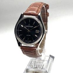 Montre pour homme vintage Jaeger Lecoultre à remontage automatique, boîtier en acier inoxydable et bracelet en cuir