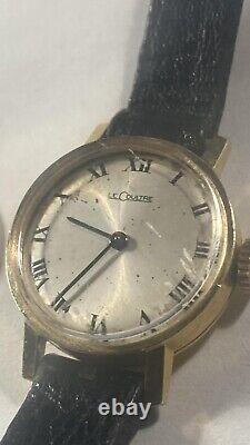 Montre vintage LeCoultre en or 14 carats avec bracelet en cuir pour dames, fonctionne