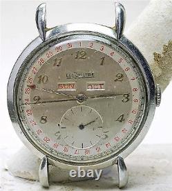 Vintage 1940's Lecoultre Triple Date Calendrier Déchirure Goutte Lug Hommes Wrist Watch